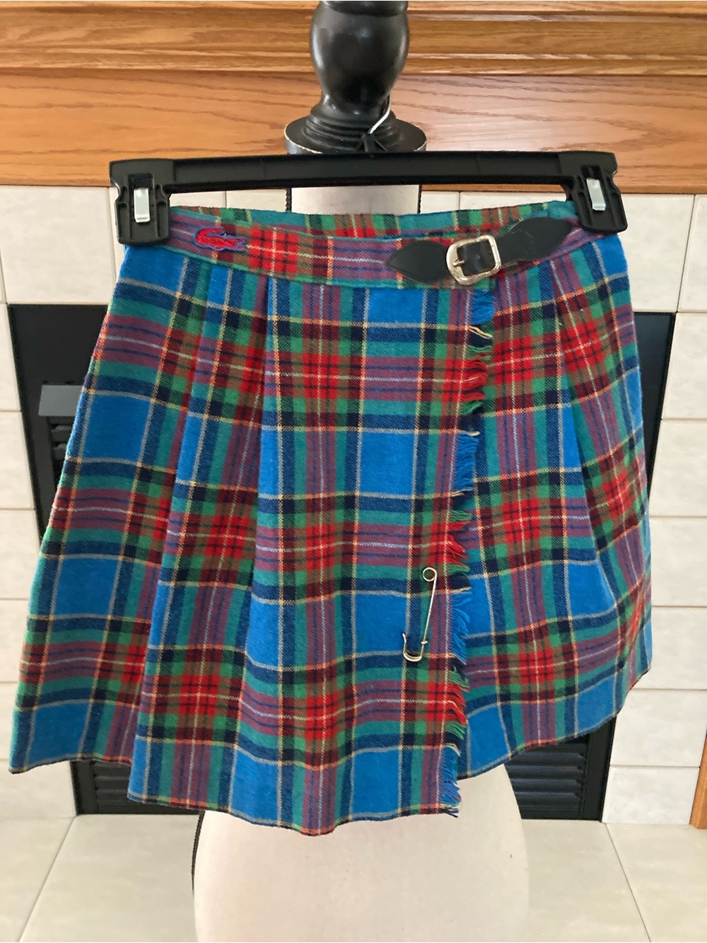 Vintage Lacoste Plaid Pleated Kilt Skirt Fringe Leather Buckle, Girls Sz 6